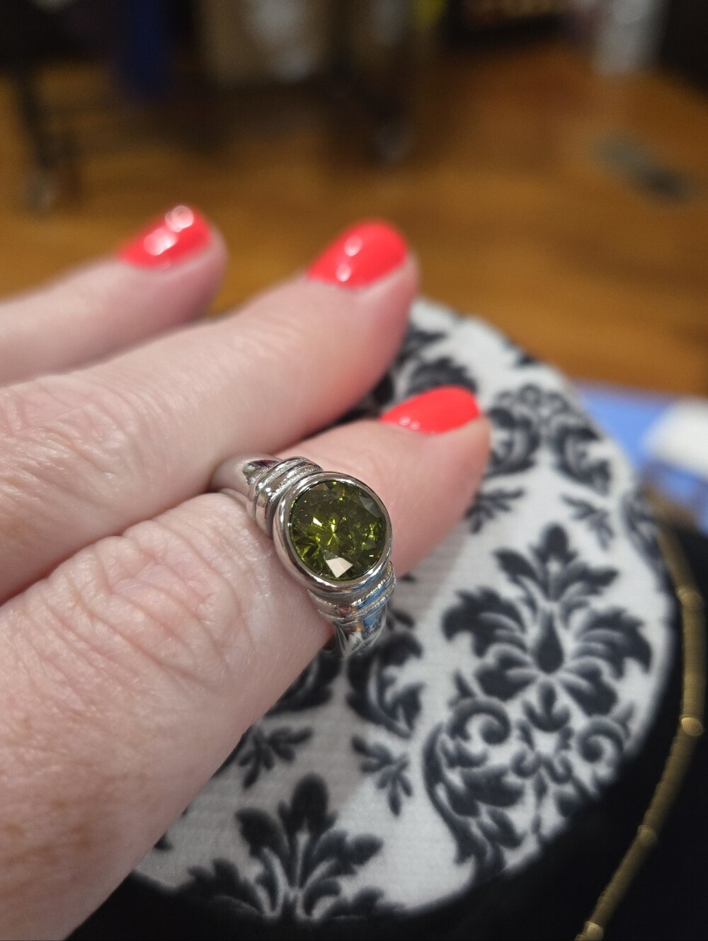 18k Gold Plated S.Steel Inlaid Ring, Olive Green
